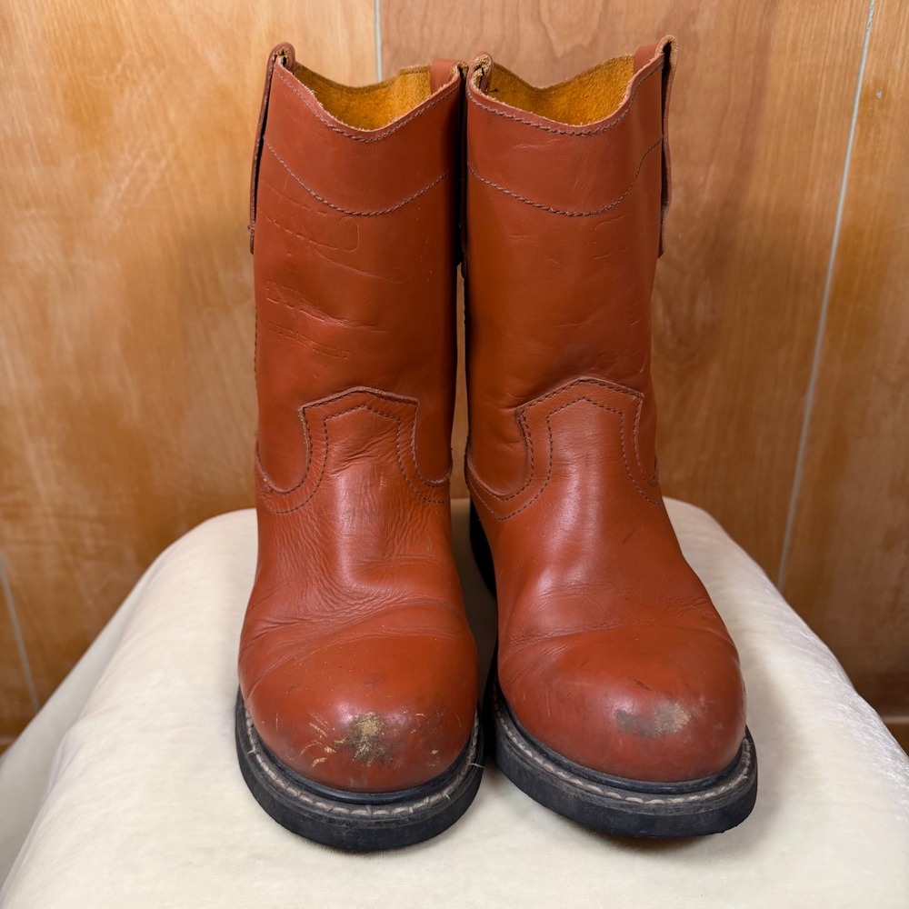 Buffalo & Bull Mens Leather Pull On Ranch Work Boots Cognac Size 8
